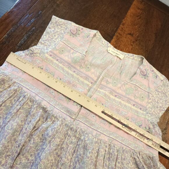 LUCKY BRAND boho floral babydoll top sleeveless pink purple cotton blouse S - Picture 4 of 8